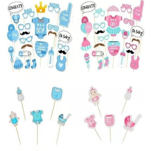 24pcs/set Baby Shower Decorations Photo Props Baby Photobooth Props Its A Boy/Girl Cake Topper Birthday Party Decorations-S