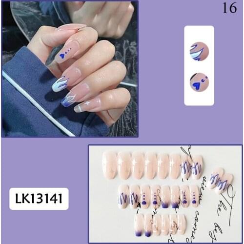 24Pcs Middle Length Fake Nails flame Pattern False Nails With Glue Press On Nails Tips for Nails Decoration Full Cover Nails Tip