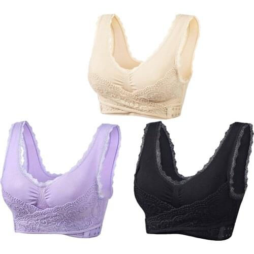 3x Comfy Women Seamless Sport Bra Fitness Running Lace Bralette No Wire Cup Tank