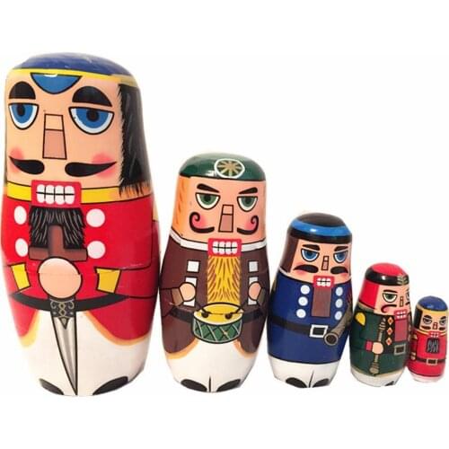 5Pcs/Set Nutcracker Handmade Wooden Russian Nesting Dolls Matryoshka Kids Education Toys For Children Crafted Doll Home Decor