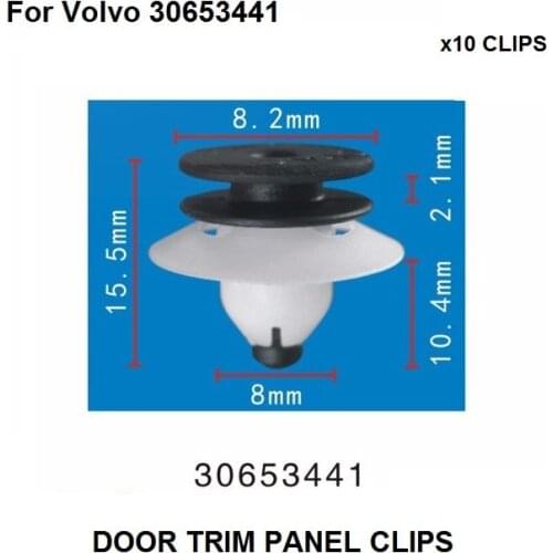 FREE SHIPPING!!! x10pcs For Volvo Plastic Trim Clips- Interior Fascia Panels, Door Cards & Pillar Covers 30653441