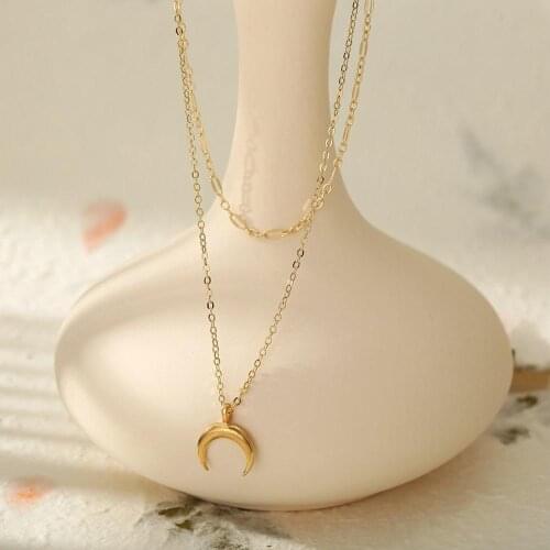 Gold Color Peach Heart-shape Pendant Clavicle Chain Necklace Simple Double Layer Moon Multi-layer Gold Clavicle Chain Necklace