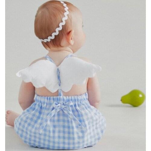Baby Romper For Newborn Angel Wings Newborn Baby Clothes Backless Strap Infant Overalls Sunsuit Toddler Jumpsuit Plaid Clothes