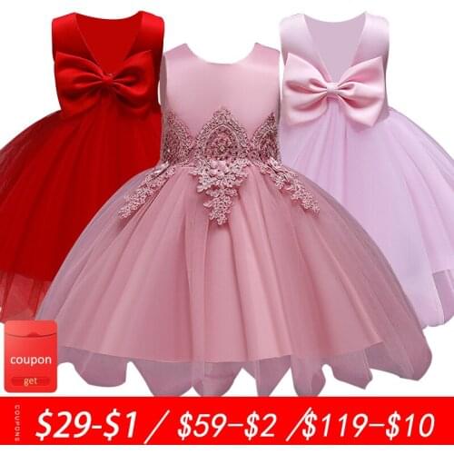 Baby girl applique big bow sweet knee-length net gauze puffy princess dress birthday party dress flower girl dress stage costume