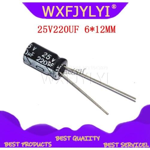 50PCS Higt quality 25V220UF 6*12mm 220UF 25V 6*12 Electrolytic capacitor
