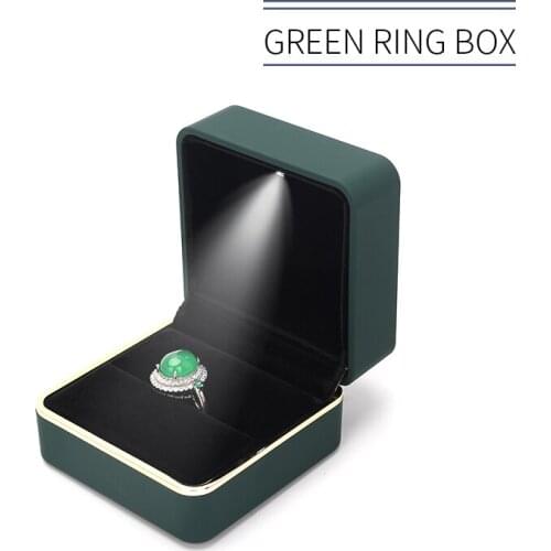 Retro Green LED Wedding Diamond Ring Jewelry Display Storage Box Women Earring Pendent Showcase Holder For Lover Engagement Gift