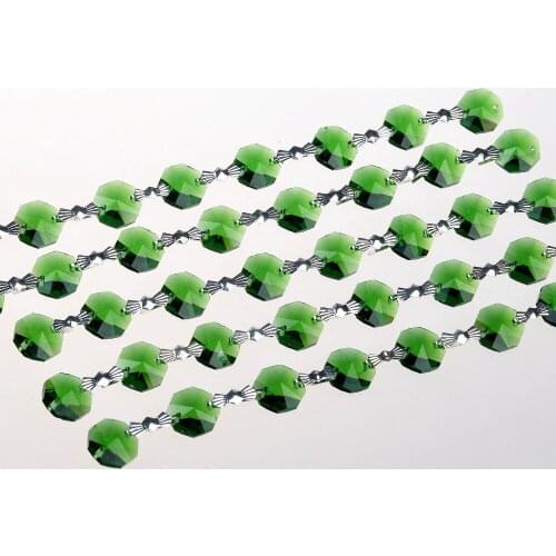 Garland Spectra 3 Feet Green Prisms Glass Crystal Octagon Beads 14mm Wedding Chandelier Parts Suncatcher Rainbows M02050-4