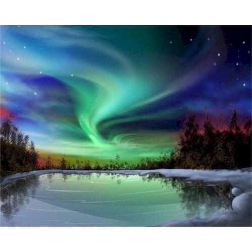Picture DIY Oil Painting By Number Kits Gorgeous Aurora Borealis Scenery Digital Paint For Adult Modern Home Wall Art Photo Gift
