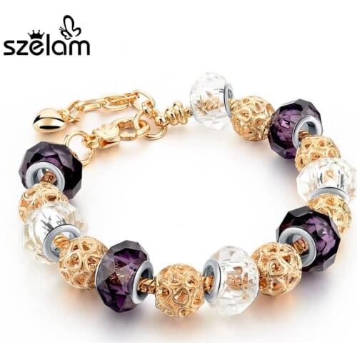 Szelam Summer Jewelry Gold Color Bracelets For Women European Charm Bracelets Bangles With Crystal Beads Diy Jewelry SBR150108