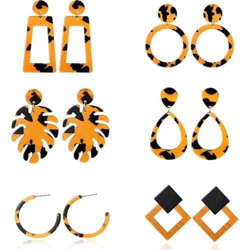 Fashion New Creative Resin Acetate Plate Leopard Earrings Leaf Geometric Exaggerated Earring Earring Jewelry Friend Gift