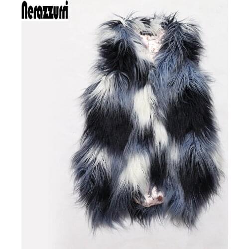 Nerazzurri Winter Faux Fur Vest Women Gradual Colorful Short Gilet Long Haired Shaggy Fake Fur Waistcoat Sleeveless Jacket 6xl