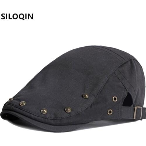 SILOQIN 2021 New Personality Rivet British Retro Hat Mens Washed Cotton Berets Snapback Cap Male Bone Dads Casual Sports Caps