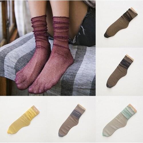 New Summer Socks Retro Mesh Womens Socks Thin Transparent Long Tulle Chiffon Socks Streetwear Fashion 1Pair