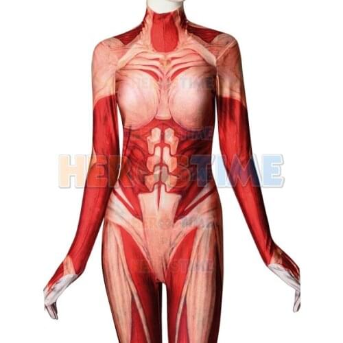 Attack on Titan Female Titan Cosplay Costume Annie Leonha Female Gigantic Costume 3D Print Zentai Bodysuit Halloween Suit