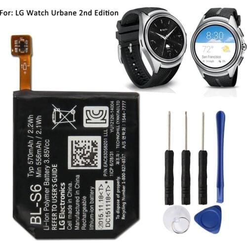 Agaring Original BL-S6 Watch Battery For LG Watch Urbane 2nd Edition LTE W200 W200A Genuine Replacement Watch Battery 570mAh
