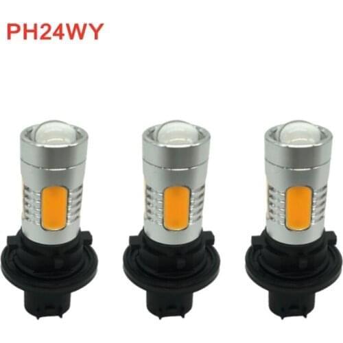 Pair 30W White / yellow Orange Error Free PH24WY SPH24 12272 LED Bulbs For Audi Cadillac GMC,etc For Front Turn Signal Lights