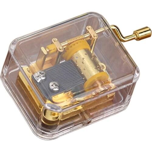 Transparent Square Music Box Hand Crank Jingle Bells/Wedding March/Happy Birthday Mom Dad Gift Birthday Gifts Christmas Gifts