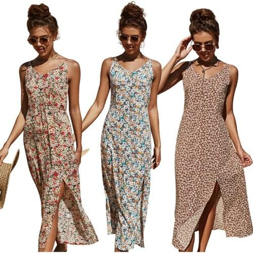 Vintage Casual Sundress Female Beach Dress Midi Button Backless Polka Dot Striped Women Dress Summer 2021 Boho Sexy Floral Dress