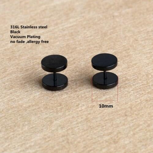 10mm Round Cookies Titanium Screw-back Stud Earrings Black Vacuum Plating 316 L Stainless Steel No Fade No Allergy