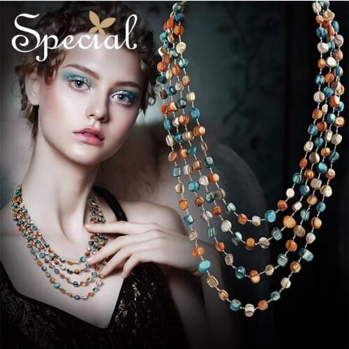 Special Brand Fashion Necklaces & Pendants Bohemian Multi-layer Maxi Neckalce Natural Stone Jewelry Gifts for Women SXL118