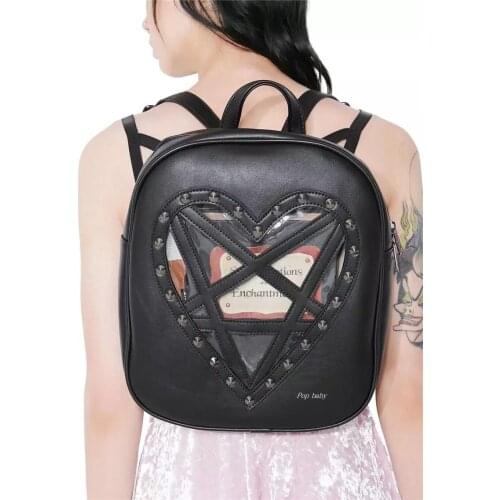 Japanese dark Harajuku style transparent love rivet Gothic backpack Lolita backpack Goth JK uniform cosplay anime shoulder bag