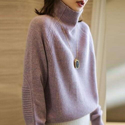 Autumn and winter new cashmere sweater womens high neck thick pullover wool loose sweater large size knitted sweater
