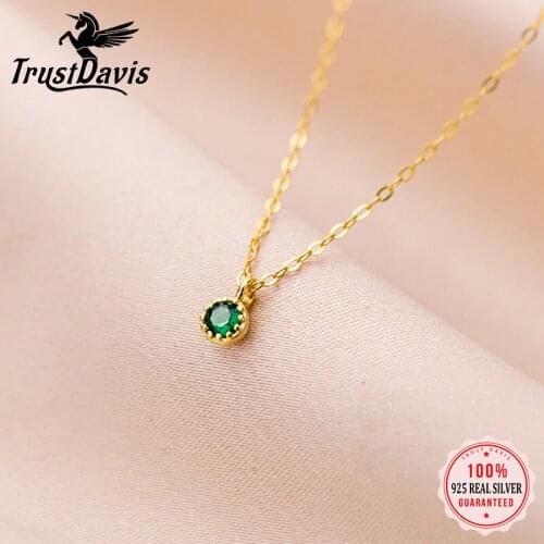 Trustdavis Real 925 Sterling Silver Fashion Gold Round Green Zircon Necklace For Women Wedding Party Fine Jewelry Gift DA2399
