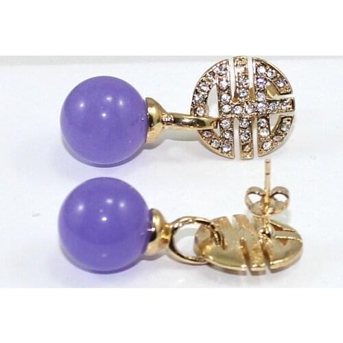 VINTAGE STYLE 10MM PURPLE NATURAL JADE EARRINGS
