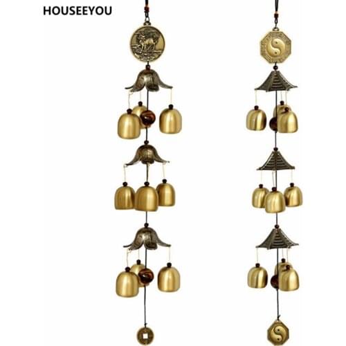 Hanging Bells Chinese Oriental Lucky Metal Feng Shui Brass Wind Chime Fish Buddha Elephant Peacock Fortune Peace Style Bells