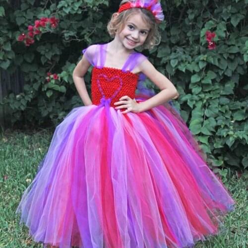 Girls Crochet Princess Tutu Dress Kids Valentine Heart Dress Long Ball Gown with Strap and Headband Children Party Costume Dress
