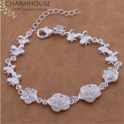 Charmhouse Silver 925 Bracelets For Women Pulseira Wristband Rose Flower Chain Bracelet & Bangle Wedding Bridal Jewelry Bijoux