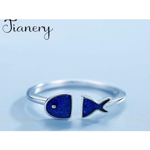 Luxury New Brand Korean Blue Fish Rings For Women Boho Charms Jewelry Female Engagement Ring Lover Valentines Gifts bague