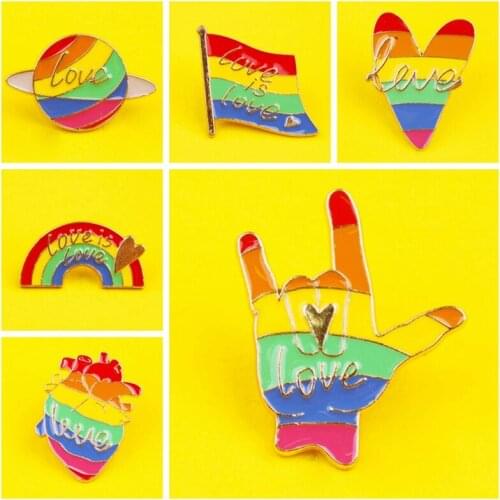Rainbow Brooch Rock Hand Love Heart Flag Lapel Pin Gay Pride Planet Men and Womens Denim Accessory Jewelry Enamel Badges Gifts