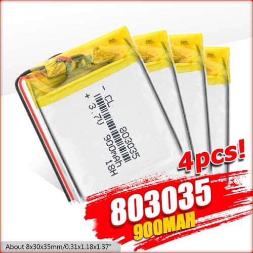 1/2/4 Pcs 803035 Li Ion Polymer Rechargeable Batteries 3.7v 900mAh Lithium Li-ion Battery For Toy GPS MP3 MP4 Mini Fan Speaker