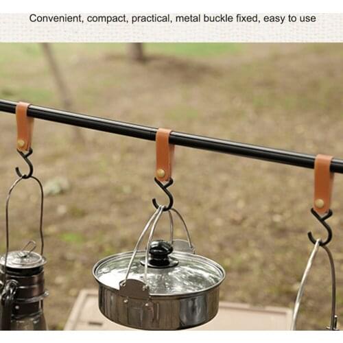 1/2/4pcs Outdoor PU Leather Hooks Camping Tripod Clothes Storage Portable Hiking Hanger Clothes Hook Camp Supplies