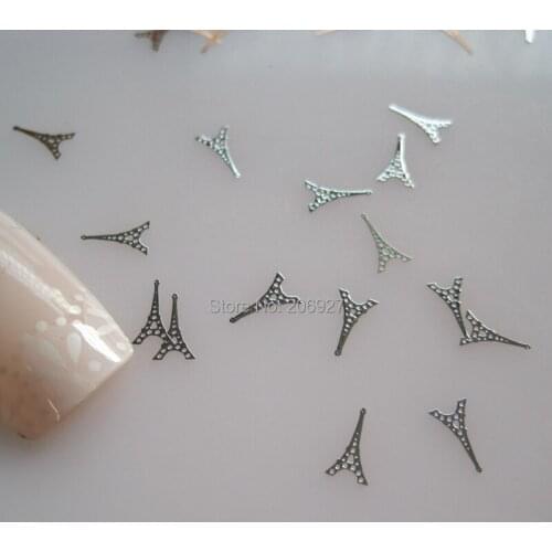 MS324-1 100pcs Silver Cute Tower Metal Sticker Nail Art Metal Sticker Nail Art Decoration Non-adhesive Sticker