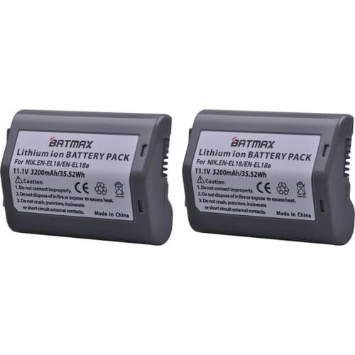 2Pcs 3200mAh EN-EL18 EN-EL18A ENEL18 EN EL18 Camera Battery for Nikon D4, D4S, D5 Cameras Nikon MB-D12, D800, D800E Battery Grip