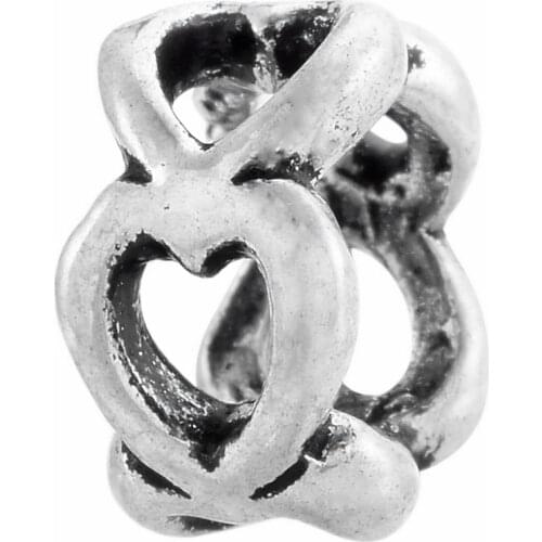 2 Colors Option Hot Sale Wholesale 1PC/5PCS Bead Fit Womens DIY Bracelets Charms Hollow Love Heart Shaped Charm Beads