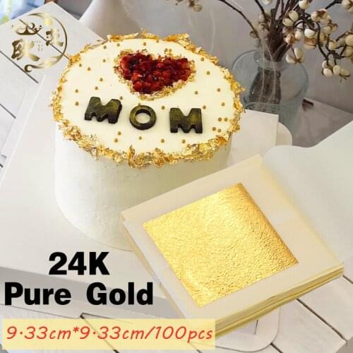 24k Edible Gold Leaf Real Gold Foil 100PCS 9.33x9.33cm for Edible Cake Decoration Facial Arts Craft Pape gold foil steak