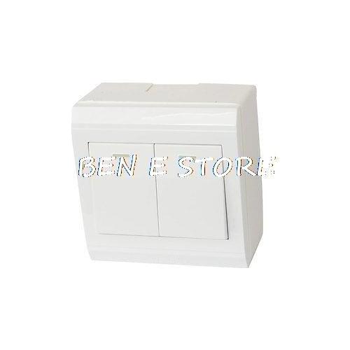 250VAC 10A White Cover Square SPST Two Gang Button Wall Plate Switch