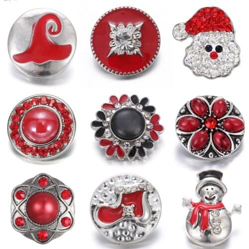 6pcs/lot 18mm Metal Snap Buttons Jewelry Rhinestone Love Heart Red Buttons for Snap Jewelry Fit DIY Snaps Bracelets&Bangles