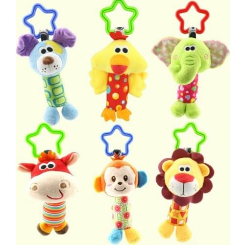 Newborn Stroller AccessoriesHanging Plush Baby Toy Rattle Lovely Cartoon Animal Bell Baby Toys 6 Style dog Deer Elephant
