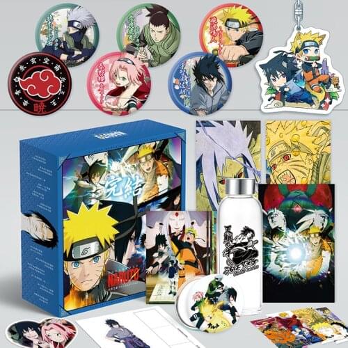 Anime Naruto Toy Gift BOX Sasuke Sakura Model Keychain Badge Pin Postcard Water Cup Bookmark Mirror Poster Fridge Sticker