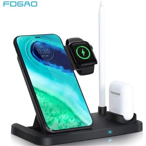 Qi Wireless Charger 4 in 1 Fast Charging Station Dock for Apple iWatch Se 6 5 4 3 2 AirPods Pro Stand For iPhone 12 11 XS XR X 8