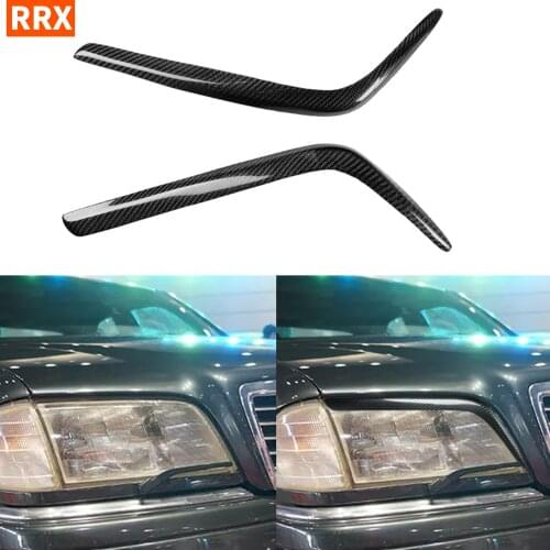 For Mercedes Benz W202 Auto Headlight Cover Shells Eyebrows Carbon Fiber Eyelid Headlamp Stickers Racing Lights Car Accessories