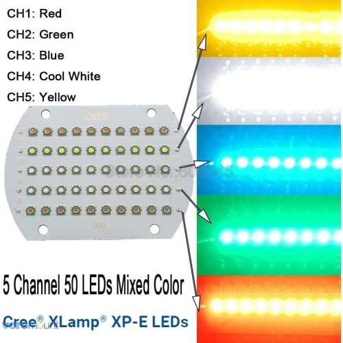 Cree XPE XP-E 50LEDs 5 Channel High Power RGB LED Emitter Light Yellow White Green Red Blue Mixed Color DIY LED Light Copper PCB