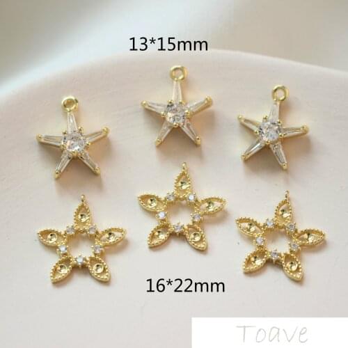 Color-protected copper plated18Ktrue gold set-piece five-pointed star five-petal pendant diy earrings bracelet necklace material