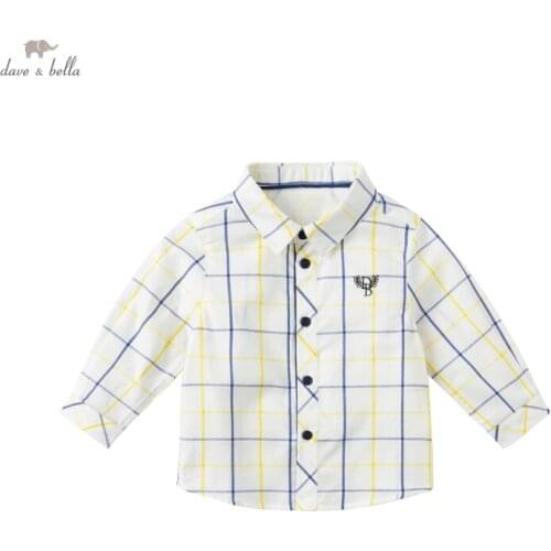 DB16742 dave bella spring fashion baby boys plaid print shirts infant toddler tops children high quality clothes