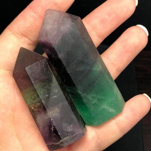 2Pcs Natural Fluorite Crystal Column Decoration Hexagonal Rod Decoration Quartz Crystal Rod Healing Stone Single Pointed