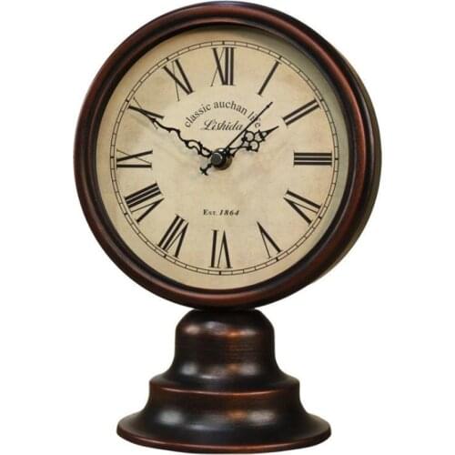 European Metal Retro Vintage Table Clock Alarm Home Decoration Living Room Office Bedroom Desk Clock Silent Quartz Table Watch